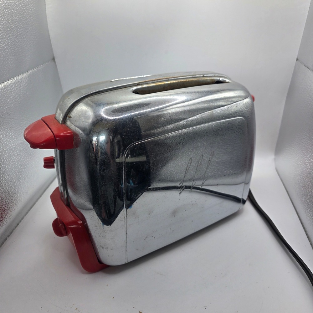 Vintage 1950s Kenmore 344-63321 Chrome Red Automatic Pop Up Toaster MCM